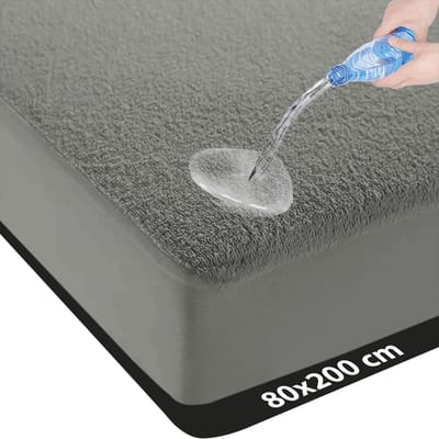 Waterdichte Matrasbeschermer 80x200 - LitaLente - katoenen Matrasbeschermers - Matrasbeschermer 80x200- Hoeslakenbadstof Matrasbeschermhoezen - Antibacteriëel - Rondom Elastiek - Antraciet - Waterdichte Beschermer Incontinentie Matrasbeschermer