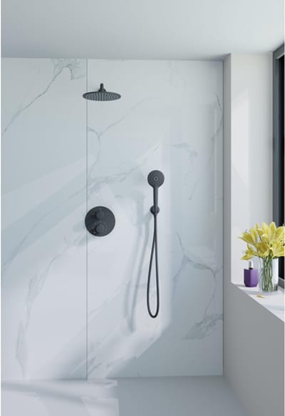 FugaFlow Eccelente Acces Inbouw Regendoucheset - rond - thermostatisch - wandarm - 25cm hoofddouche - ronde handdouche - gladde slang - mat zwart