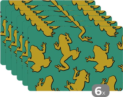 Placemat - Placemats kunststof - Patroon - Jungle - Kikkers - 45x30 cm - 6 stuks - Hittebestendig - Anti-Slip - Onderlegger - Afneembaar