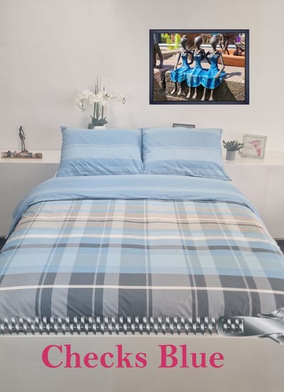 Sofiben-Dekbedovertrek-Budgetline-Checks Blue doorlopende rits over 3 zijden-afm:-240x200
