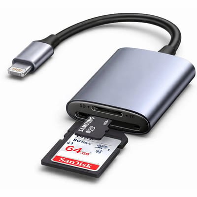 Qost - SD Kaart lezer - 2 in 1 - Lightning - SD / Micro SD - Kaartlezer Space Gray - Geheugenkaartlezer - Micro SD kaartlezer