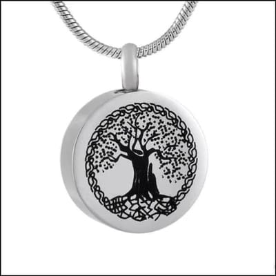 Aramat Jewels | Gedenkhangers | Stalen Ashanger Levensboom – Symbolisch Gedenksieraad Zilverkleurig | Rond-2.7x2cm | |20mm | Staal | Volwassenen | Verkleurd niet