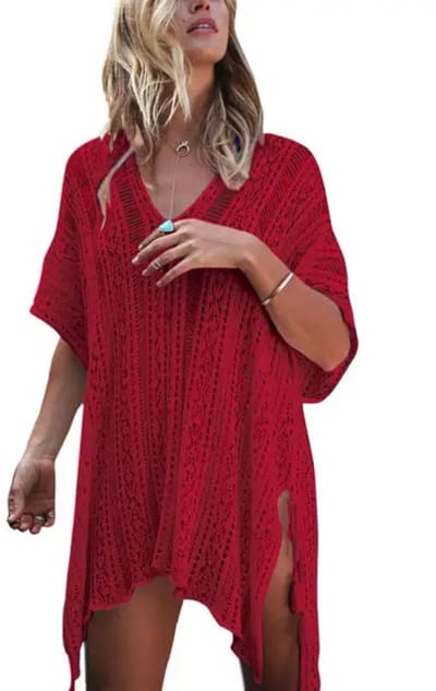 ASTRADAVI Pareo Jurk - Sarong Dress Beachwear - Korte strandkleding Jurk voor Dames met Haakwerk - Koraal Oranje