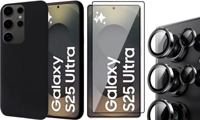 Hoesje geschikt voor Samsung Galaxy S25 Ultra - Screenprotector Glas & Camera Protector - Mat Back Case Zwart