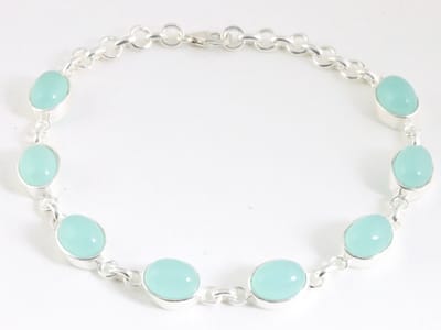 Hoogglans zilveren armband met aqua chalcedoon