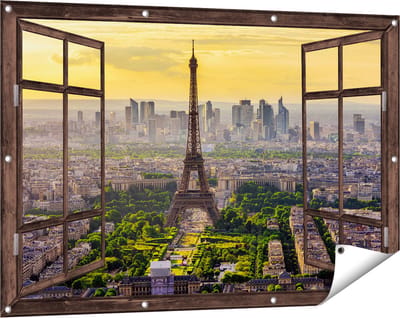 Gards Tuinposter Doorkijk Skyline van Parijs met de Eiffeltoren - 120x80 cm - Tuindoek - Tuindecoratie - Wanddecoratie buiten - Tuinschilderij