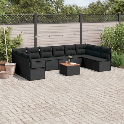 vidaXL - 11-delige - Loungeset - met - kussens - poly - rattan - zwart