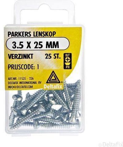 Deltafix spaanplaatschroeven 3,5 x 25 mm - verzinkt - lenskop - Pozidriv
