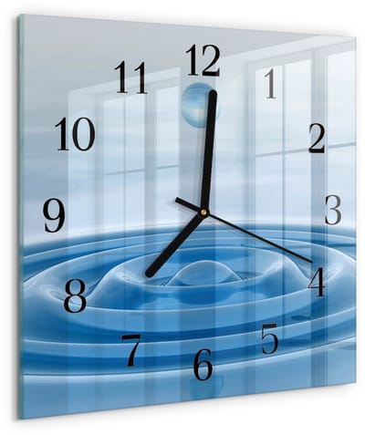 Tulup Wandklok - Water Gekleurde Glazen Klok - 30x30 cm - Blauw Glazen Klok Met Print - Zwarte Handen - Vierkante Wandklok - Wandklok Glas Decoratie - Gekleurde Glazen Klok
