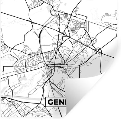 Muurstickers - Sticker Folie - Stadskaart – Plattegrond – België – Zwart Wit – Genk – Kaart - 100x100 cm - Plakfolie - Muurstickers Kinderkamer - Zelfklevend Behang XXL - Zelfklevend behangpapier - Stickerfolie