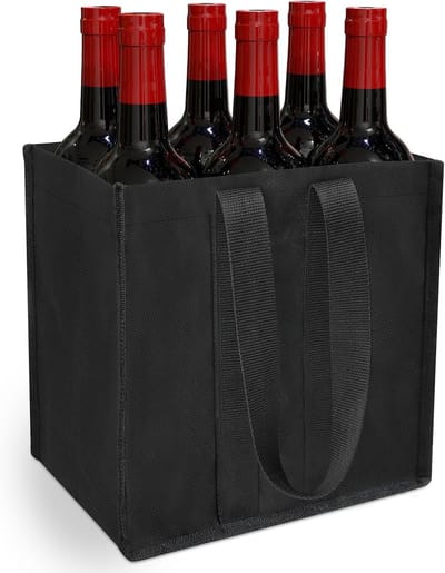Vouwbare Flessentas voor 6 Flessen met Verdelers, Scheurvast en Ideaal voor Bier, Wijn en Drankjes, Perfecte Cadeau voor Mannen, Zwart, 1 Stuk