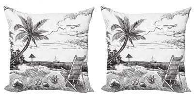 ABAKUHAUS Zomer Kussenhoes Set – 2x45x45 cm – Microvezel – Zwart/Wit