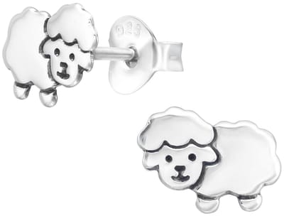 Joy|S - Zilveren schaap oorbellen - 8.5 x 5.5 mm - zilver - kinderoorbellen