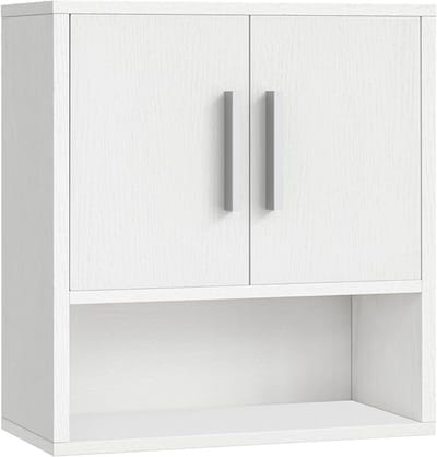 Verte Toiletkastje - Wandkast voor de Badkamer - Medicijnkastje - Hangende Toiletkast met Verstelbaar Paneel - Slaapkamer - Wit - 38 x 18 x 41 CM