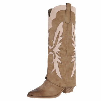 ZoeZo Design - laarzen - lange laarzen - kaplaarzen - cowboylaarzen - beige - khank - suedine - kunstleer - met rits - maat 36 - hakhoogte 5 cm