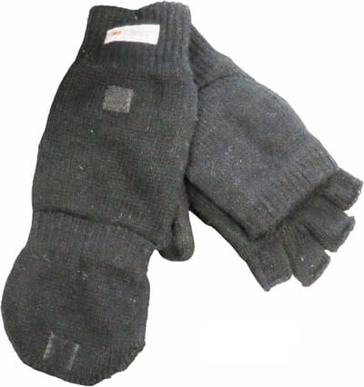 Thinsulate want dames met halve vingers - 30% wol met kapje en klittenbandsluiting