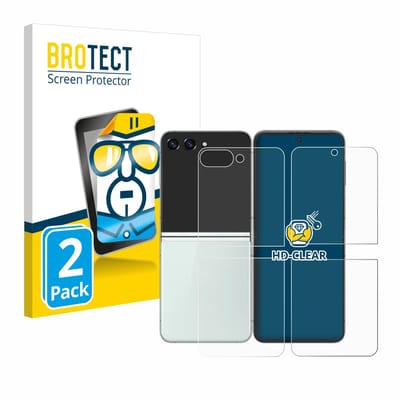 BROTECT - Screenprotector voor Samsung Galaxy Z Flip 5 (Voor+Achter) - Folie Beschermfolie transparant 2 Stuks