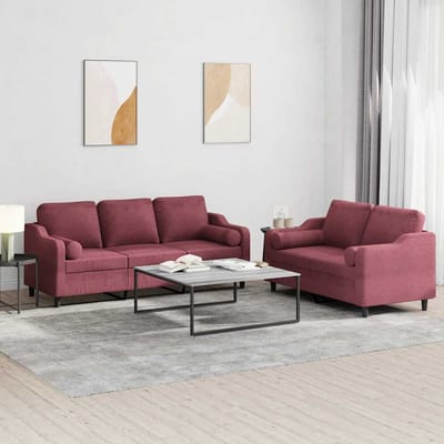 vidaXL - 2-delige - Loungeset - met - kussens - stof - wijnrood