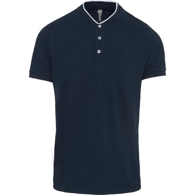 Herenpolo met maokraag en korte mouwen Kariban maat S Donkerblauw/Wit