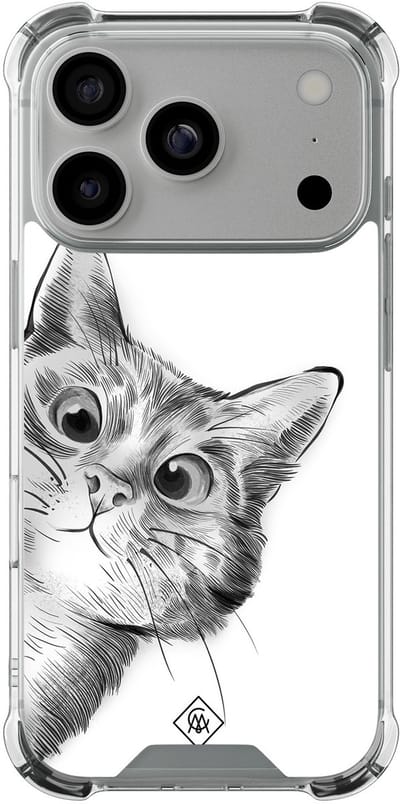 Casimoda® hoesje - Geschikt voor iPhone 17 Pro - Kat Kiekeboe - Shockproof case - Extra sterk - TPU/polycarbonaat - Grijs, Transparant
