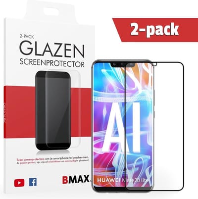 2-pack BMAX geschikt voor Huawei Mate 20 Lite Screenprotector Full Cover Glas | Dekt het volledige scherm! | Beschermglas | Tempered Glass