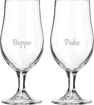 Gegraveerde bierglas op voet 49cl Pake & Beppe