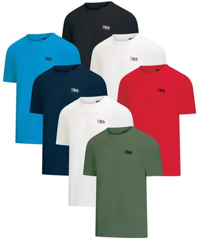 ATLAS FOR MEN - Set van 7 Heren T-shirts met Korte Mouwen - 100% Katoen, Ronde Hals, Verkrijgbaar in Maten van M tot 5XL - L