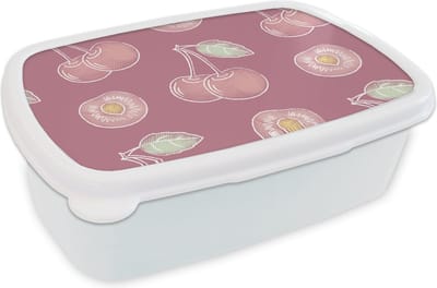 Broodtrommel Wit - Lunchbox - Brooddoos - Design - Kers - Patroon - 18x12x6 cm - Volwassenen