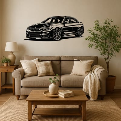 BR2Laser BMW M3 – Wanddecoratie – Lasergesneden Hout – Autokunst – 35 cm Breed