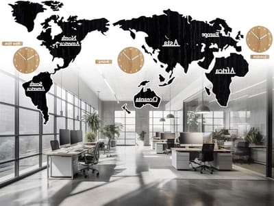 Wereldkaart Wandklok - Decoratieve Klok Wereld - Woonkamer Decoratie - 3D Kaart Design - 137 x 63 cm - Bruin