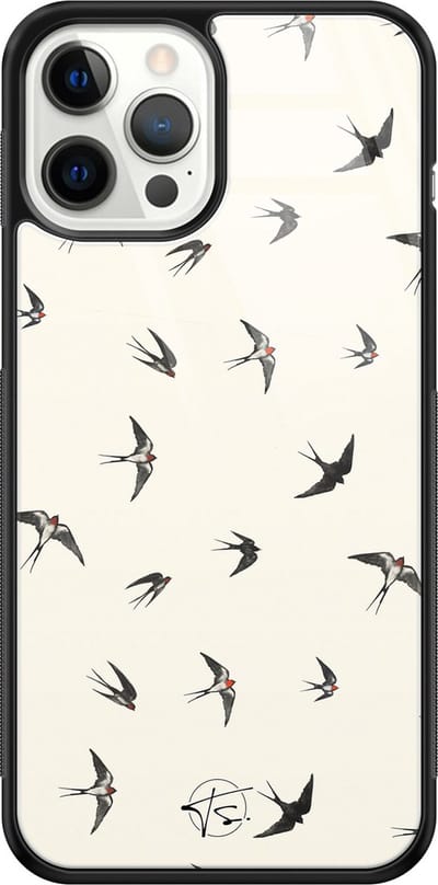 Hoesje geschikt voor iPhone 12 Pro Max - Vogels / Birds - Luxe Hard Case - Print - Beige - Mooie Telefoonhoesjes