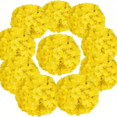 Bouquet d'hortensias artificiels Toucher réel Hortensia en soie Décoration de vase pour la maison, Décoration florale de chevet pour la chambre, Bouquet de mariée(sans tige de fleur) 1PC jaune