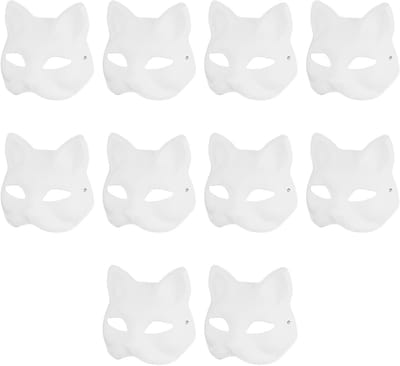 10 Stuks Witte DIY Kat en Vos Maskers, Lege Papieren Maskers voor Cosplay, Halloween en Feestdecoratie