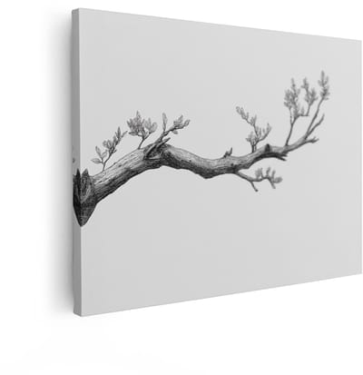 Artaza Canvas Schilderij Tak Met Bladeren - 40x30 cm - Wanddecoratie Botanisch - Muurdecoratie Zwart Wit - Decoratie Boom - Kamer Accessoires