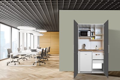 Goedkope keuken 104  cm - mini keuken met apparatuur Peter - Wit/Grijs - keramische kookplaat  - koelkast        - magnetron - kleine keuken - compacte keuken - keukenblok met apparatuur