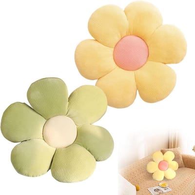 Bloem vloerkussen 38 x 38 cm - zacht bloembladkussen - groen en geel - perfect voor slaapkamer of bank - ShopVlot