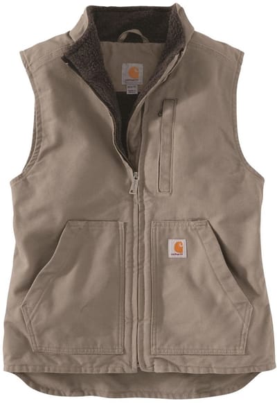 Carhartt Damesvest met sherpa-voering en hoge kraag, taupe-grijs