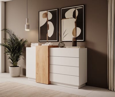 Meubella - Dressoir Three - Wit - Eiken - 160 cm