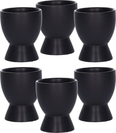 Bellatio Design Eierdopjes Paint it Black - set van 6x - zwart - keramiek - 8x6 cm - voor ontbijt/brunch/pasen