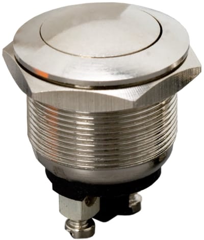 2x Inbouw Drukknop Metaal SPST OFF-(ON) - Momentane Push Button 250VAC 2A - Normaal Open Schakelaar Met Verzonken Ronde Metalen Knop - Inbouwmaat M19x0,75 - Inbouwdiepte 24,2mm - Verkoopeenheid 2 Stuks [09069]