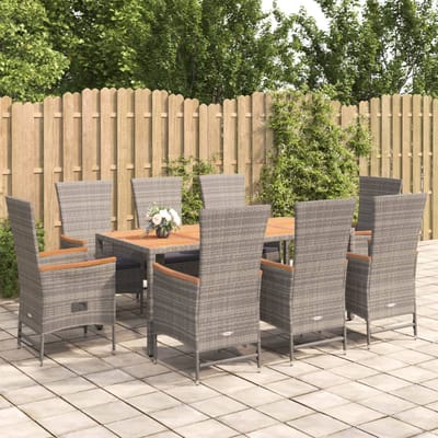 vidaXL - 9-delige - Tuinset - met - kussens - poly - rattan - grijs