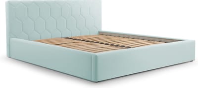 Tweepersoonsbed met fluwelen bekleding, met hoofdeinde, lattenbodem, bed voor volwassenen - BED 02 - 160x200 - Lichtblauw (TRINITY 22)