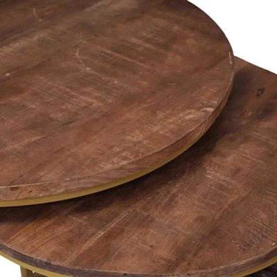 Nesting Salontafels - Set bijzettafels Stapel tafels - Woonkamer Decoratie - Massief Mangohout Staal - Ø 50 x 40 cm