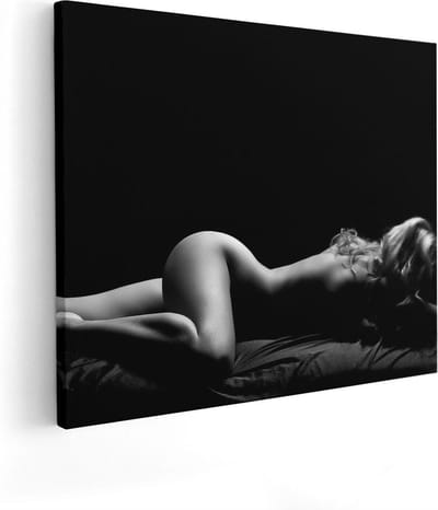 Artaza Canvas Schilderij Vrouw Naakt - 50x40 cm - Wanddecoratie Erotiek - Muurdecoratie Slaapkamer - Kamer Accessoires Zwart Wit