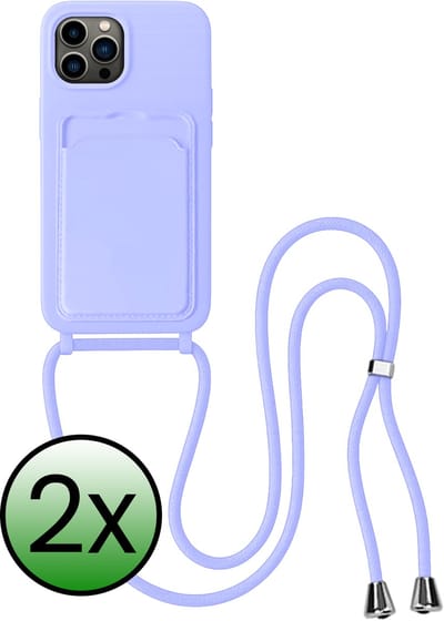 Hoes Geschikt voor iPhone 14 Pro Max Hoesje Pas Houder Case Hoes Met Koord - Hoesje Geschikt voor iPhone 14 Pro Max Hoes Met Telefoonkoord Pasjeshouder Cover - Lila - 2 Stuks