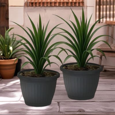2st ronde bloempotten Antraciet - Kemer bloempot drainage - UV bestendig - winterhard - duurzaam - 33x25cm