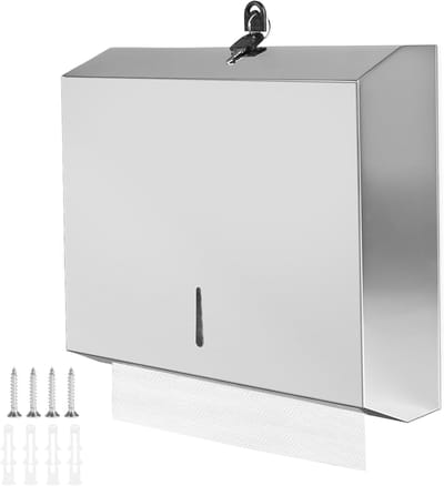 RVS Handdoekdispenser voor Muurmontage, Lockable, Geschikt voor 250 tot 400 Papieren Handdoeken, 28.3 x 26.5 x 10 cm, Ideaal voor Keuken en Badkamer