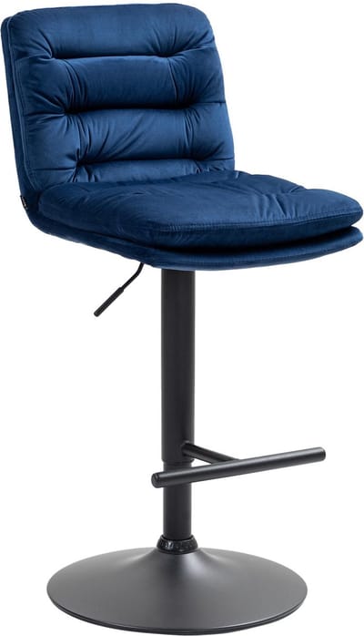 CLP Damar Barkruk - met rugleuning - met voetensteun - In hoogte verstelbare - Velvet - Fluweel - zwart/blauw