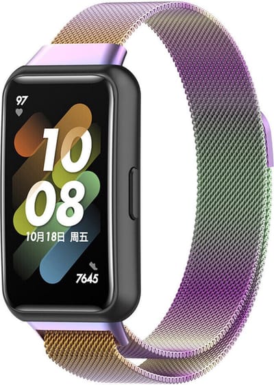 Milanees Smartwatch bandje - Geschikt voor Huawei Band 7 Milanese band - regenboog - Strap-it Horlogeband / Polsband / Armband - Huawei band 7