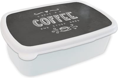 Broodtrommel Wit - Lunchbox - Brooddoos - Study - Studeren - Koffie - Studenten - Quote - 18x12x6 cm - Volwassenen